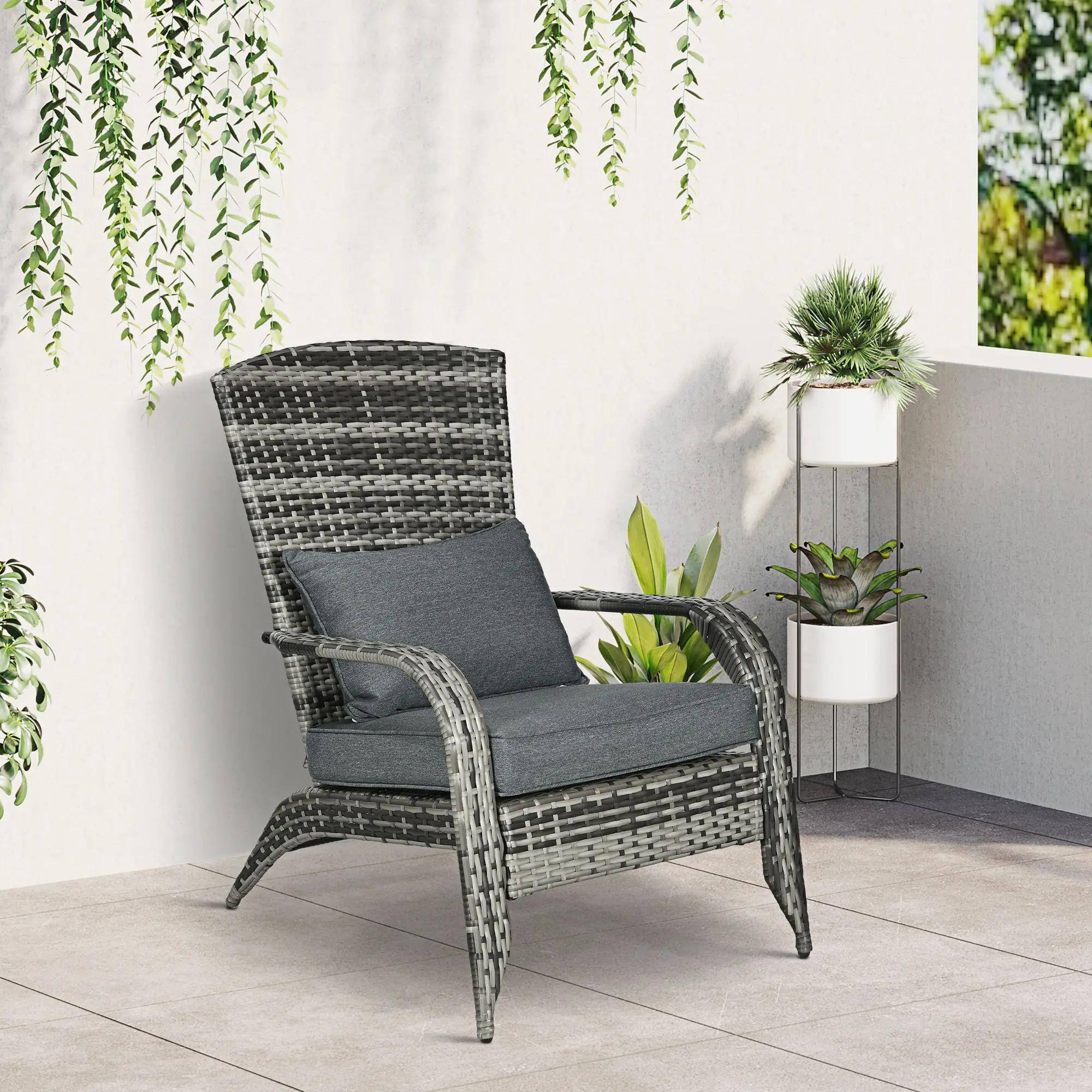Alt View 7. Resenkos - Resenkos All-Weather Wicker Adirondack, Cozy Fire Pit Seat with Tall Back & Armrests, Deck & Garden Comfort, Dark Gray - Dark gray.