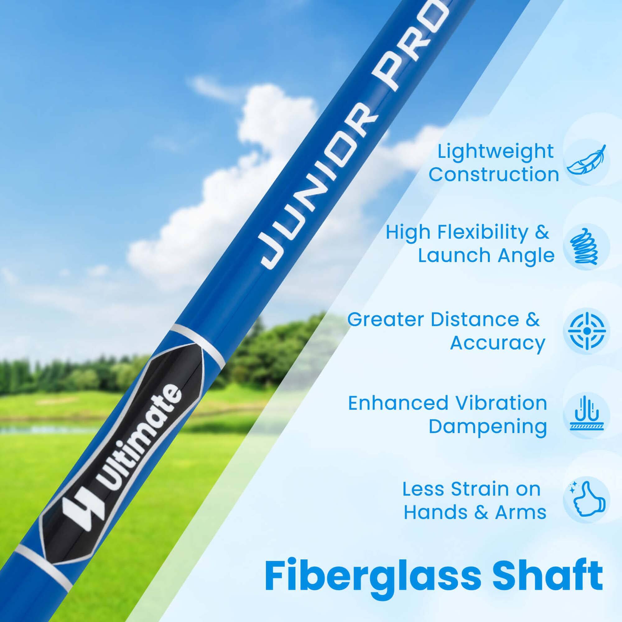 - Lightweight Construction
- High Flexibility & Launch Angle
- Greater Distance & Accuracy
- Enhanced Vibration Dampening
- Less Strain on Hands & Arms

Fiberglass Shaft