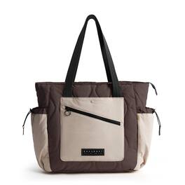 Bagsmart - Paz 23L Quilted Travel Tote Bag, Lightweight Work Shoulder Bag with 15.6 Inch Laptop Compartment, Casual Daypack Handbag - Coffee