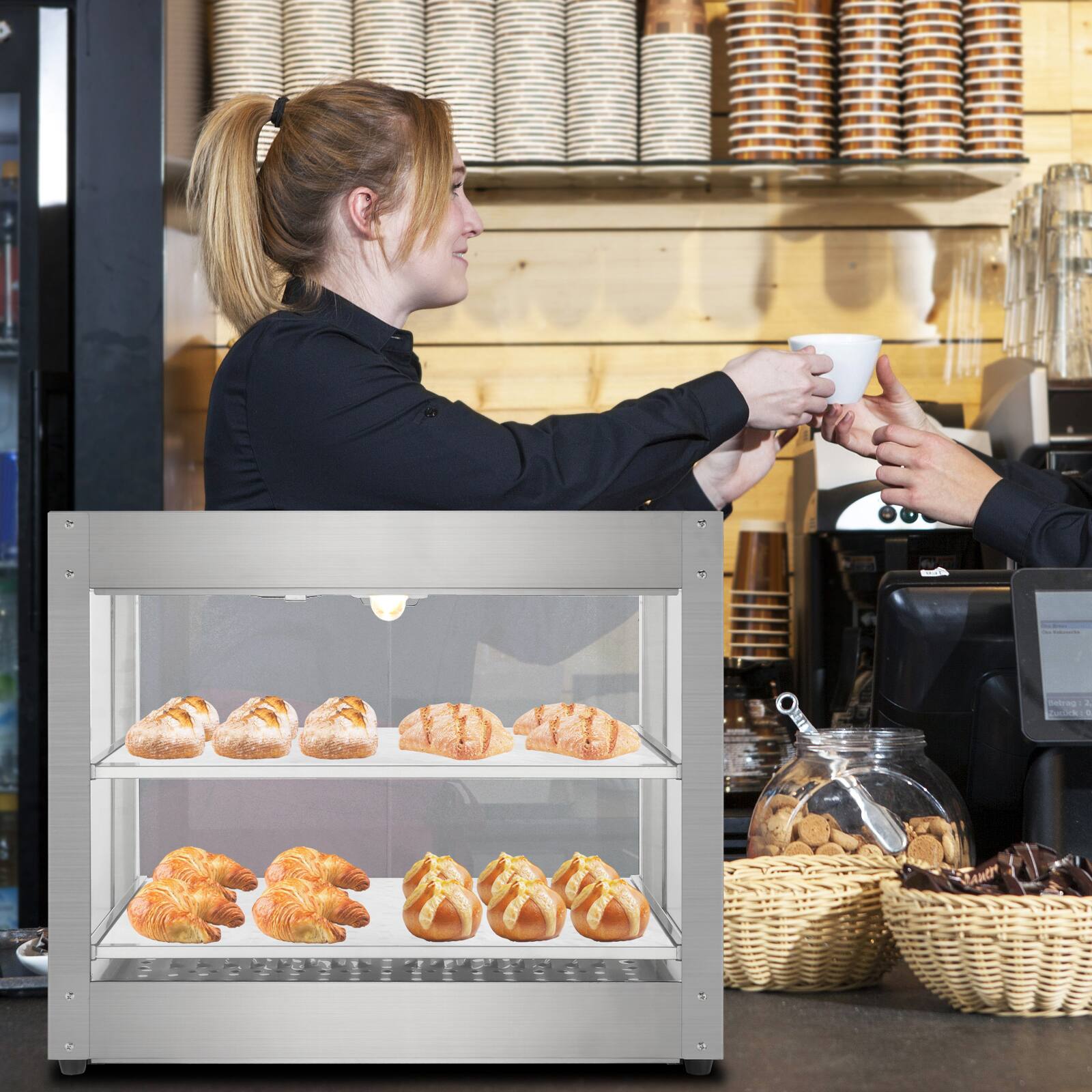 Alt View 10. Winado - 2 Tier Electric 800W Food Warmer Display Case Commercial Food Pizza Showcase - Silver.