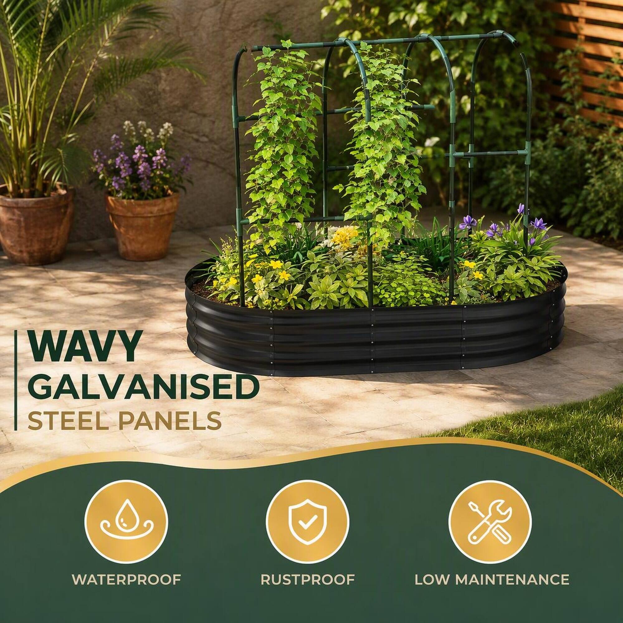 Wavy Galvanised Steel Panels  
Waterproof  
Rustproof  
Low Maintenance