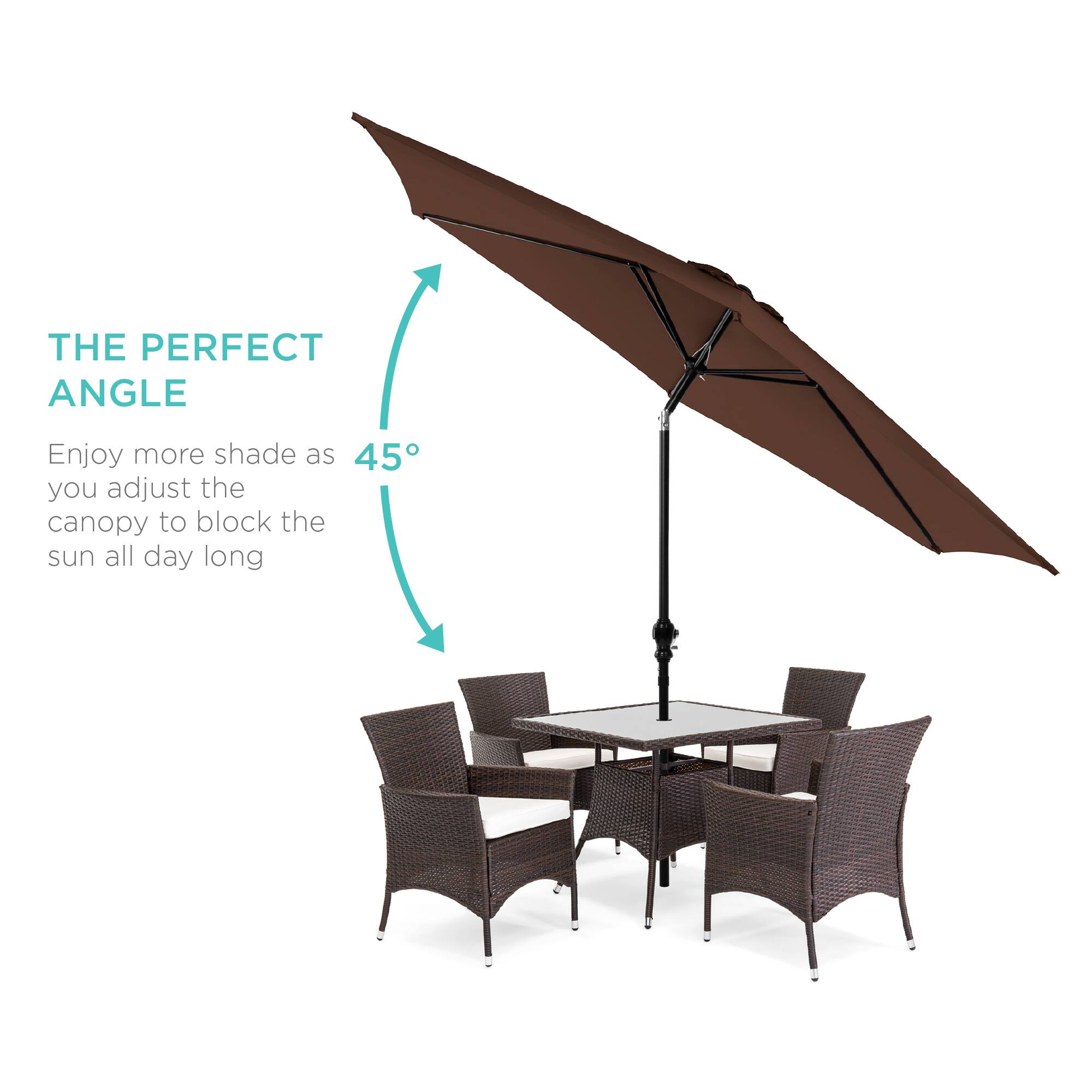 THE PERFECT ANGLE

Enjoy more shade as you adjust the canopy to block the sun all day long

45°