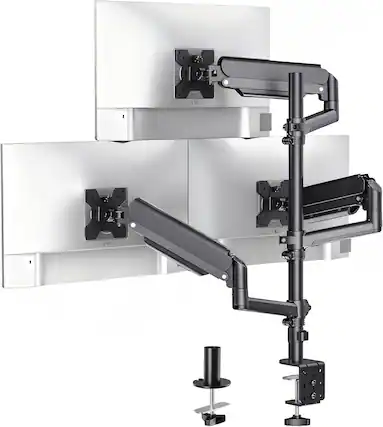 Front. FINEAK - Triple Monitor Mount for 17-32 Inch Screens, Full Adjustable 3 Monitors Desk Mount with Clamp - Black.