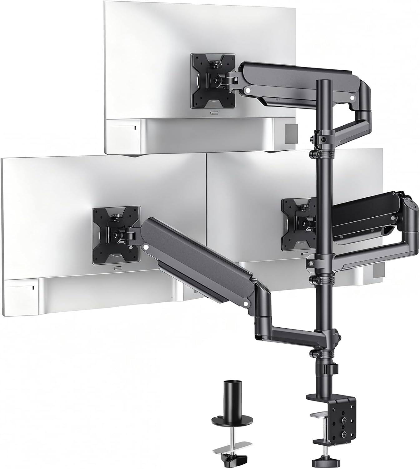 Front. FINEAK - Triple Monitor Mount for 17-32 Inch Screens, Full Adjustable 3 Monitors Desk Mount with Clamp - Black.