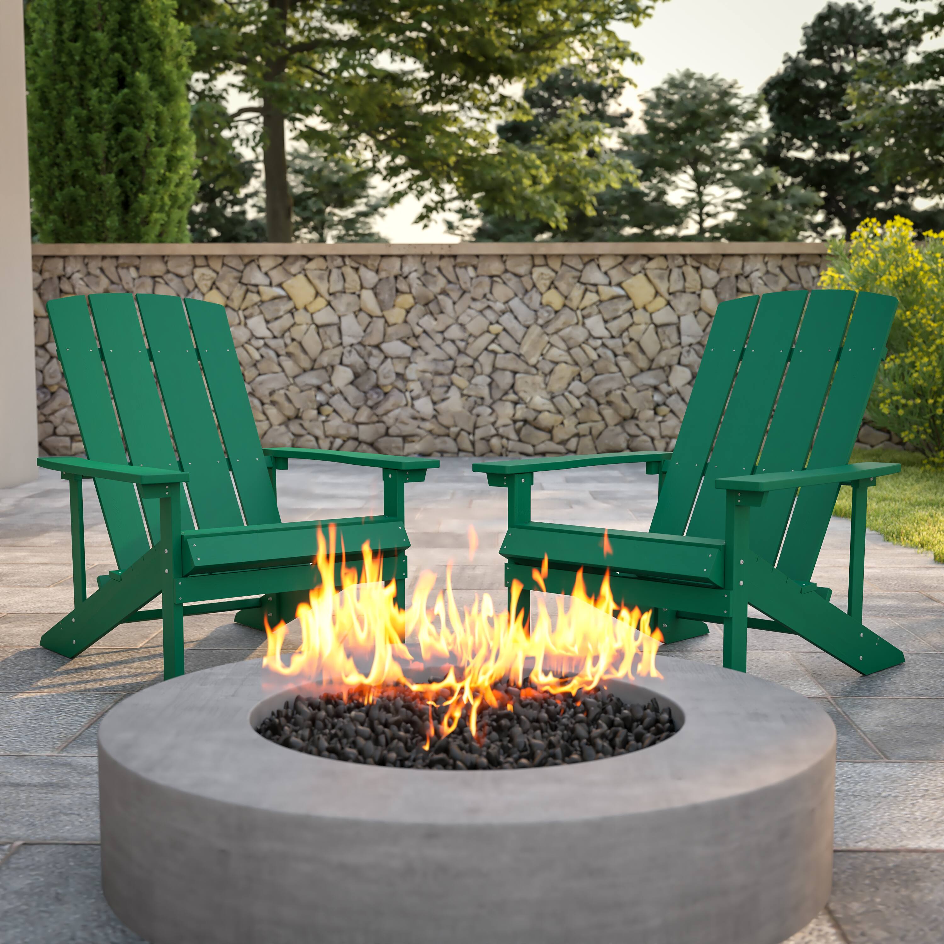 Alt View 2. Emma + Oliver - 2 Pack Outdoor All-Weather Poly Resin Wood Adirondack Chairs - Green.