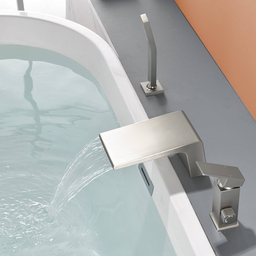 Alt View 4. Boyel Living - Brushed Nickel Bathtub Waterfall Faucet with Hand Shower and Separate Hot/Cold Handles - Brushed Nickel.