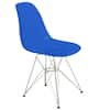 Front. LeisureMod - Cresco Modern Acrylic Dining Chair, Ergonomic Curved Seat with Chrome Eiffel Base - Transparent Blue.