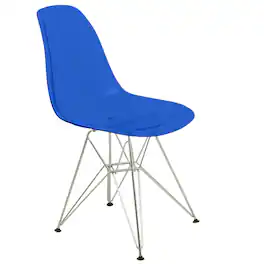 LeisureMod - Cresco Modern Acrylic Dining Chair, Ergonomic Curved Seat with Chrome Eiffel Base - Transparent Blue