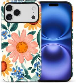 Finnhomy - Smartphone Case for iPhone 17 Pro Max Military Grade Protection Dual Layer Anti Slip Grip - Retro Flowers