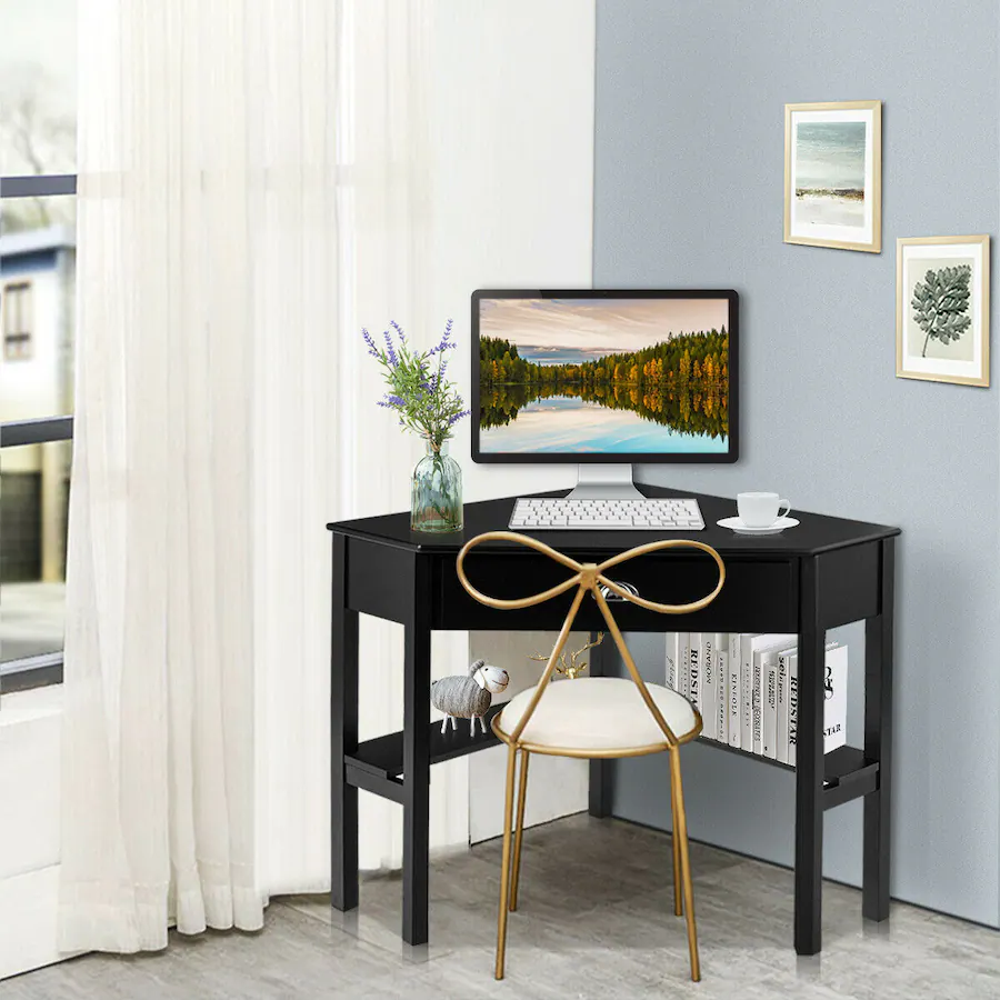 Tangkula L-Shaped Corner Desk With Keyboard Tray & Charging Station – Space-Saving Computer Desk For Small Home Office