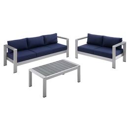 Modway - Shore 3-Piece Sunbrella Fabric Outdoor Aluminum Patio Set - Silver Navy