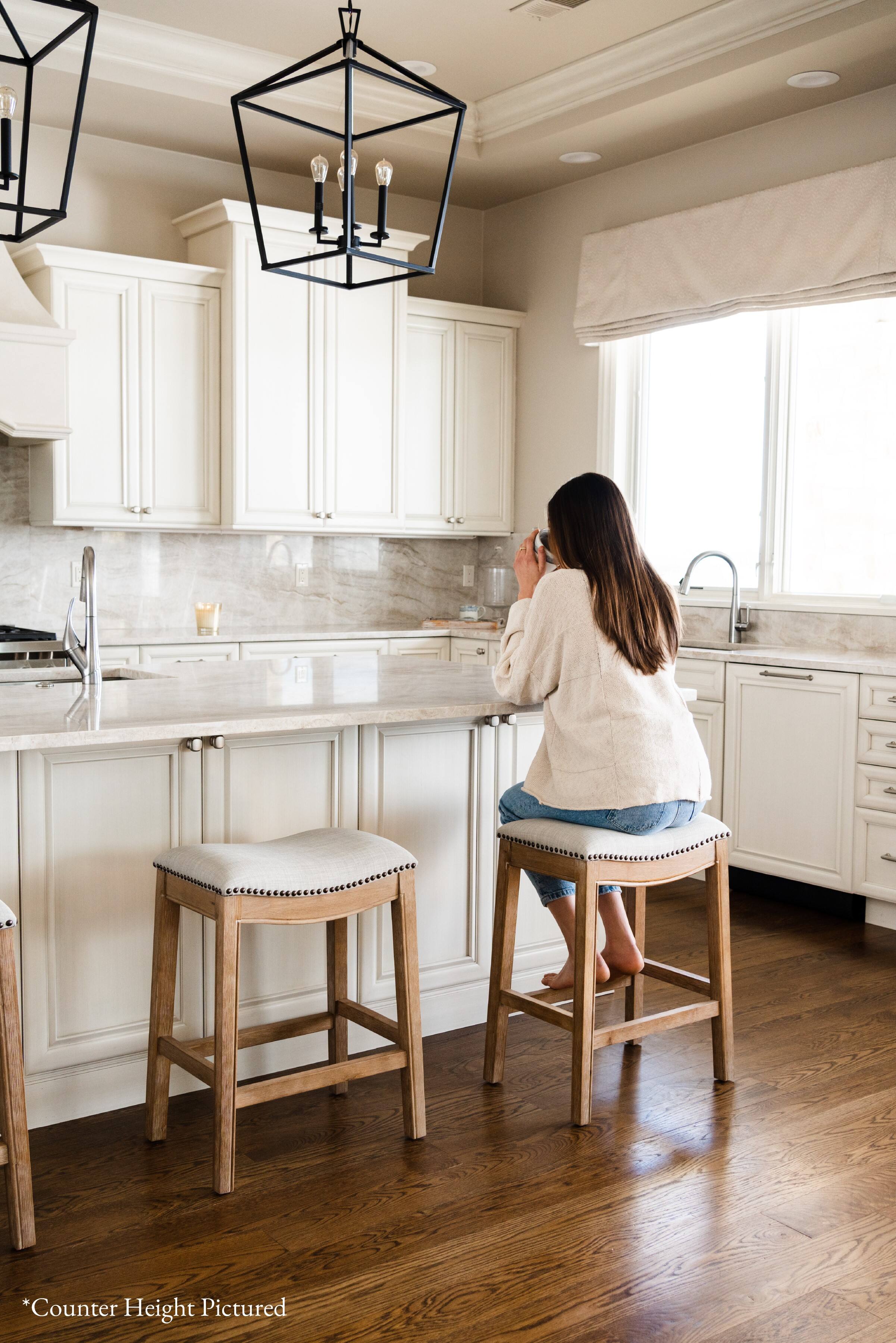 The text on the image reads: "*Counter Height Pictured."