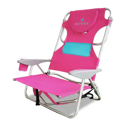 Front. Ostrich - Ostrich Ladies Comfort Backpacker, Outdoor Beach Pool Reclining Chair, Pink - Pink.