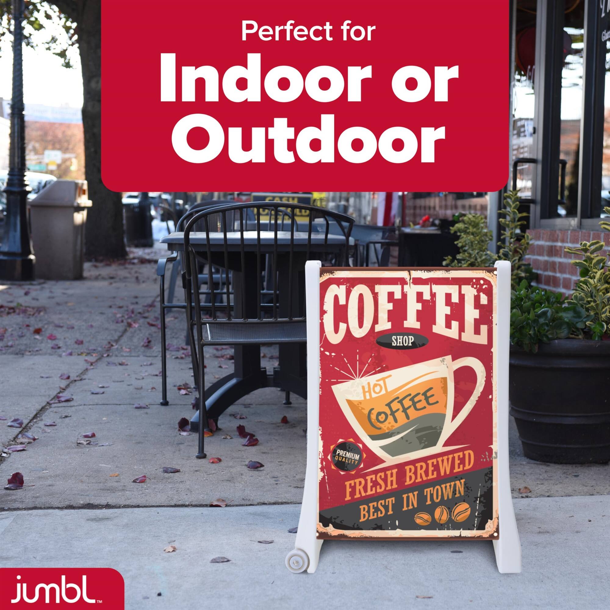 Perfect for Indoor or Outdoor, CACU COFFEE SHOP, HOT COFFEE, PREMIUM QUALITY, FRESH BREWED IN TOWN, BEST IN TOWN, jumbl.