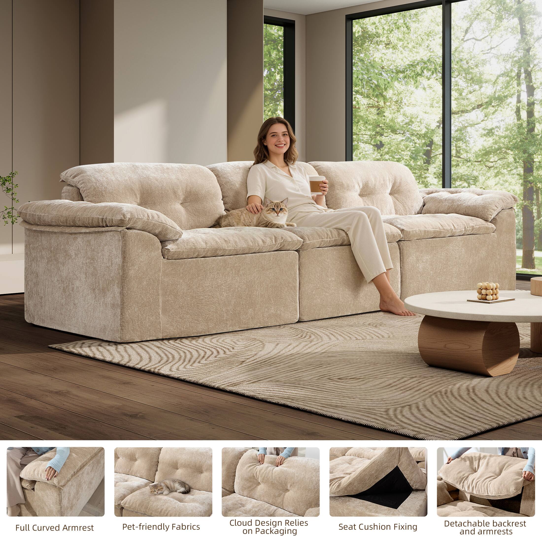 - Full Curved Armrest
- Pet-friendly Fabrics
- Cloud Design Relies on Packaging
- Seat Cushion Fixing
- Detachable backrest and armrests