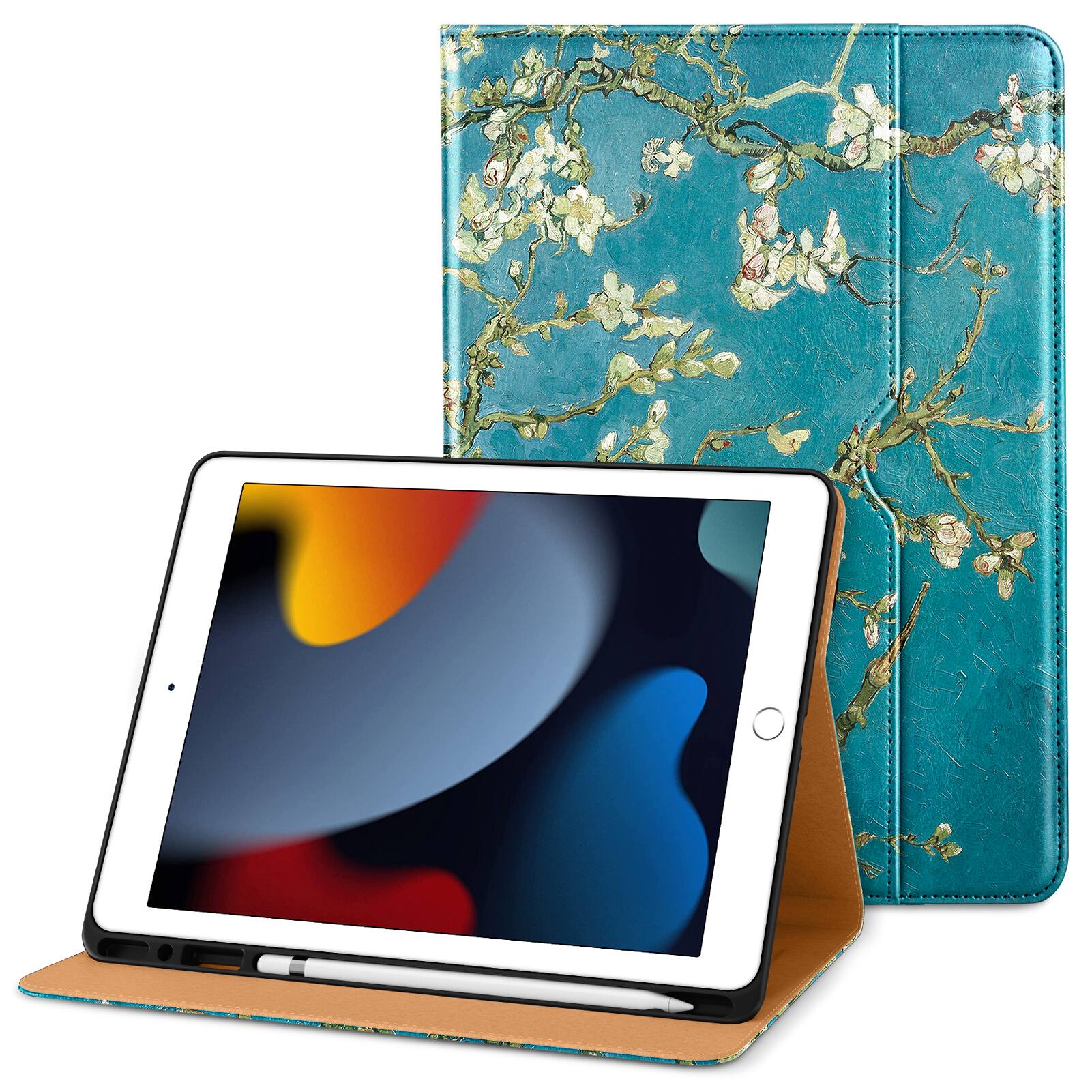 DTTO - Case for iPad 9th/8th/7th Generation 10.2 Inch 2021/2020/2019, Premium Leather Folio Stand - Auto Wake/Sleep - Blossom