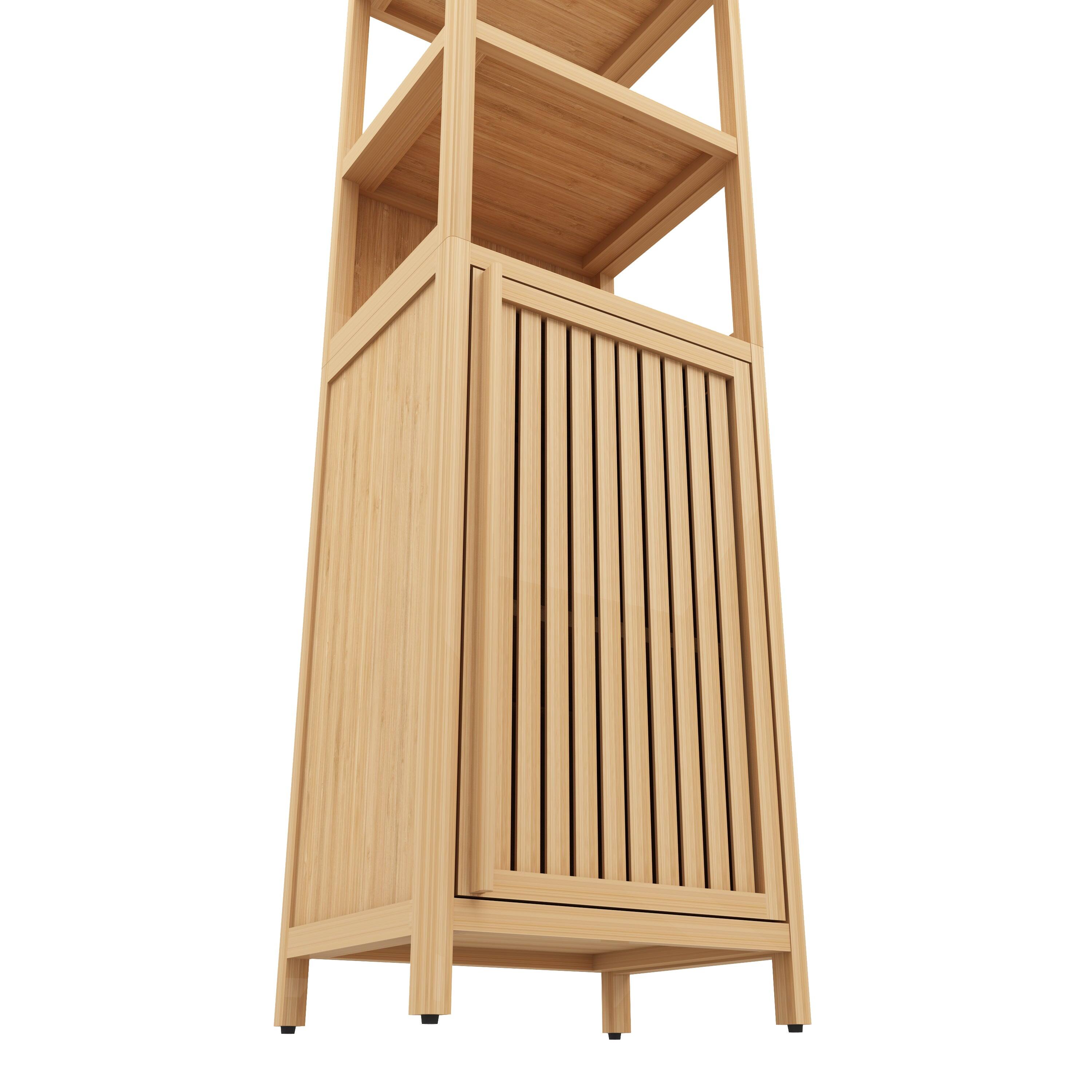 Alt View 5. Boyel Living - Tall Slim Bamboo Storage Cabinet with Shutter Door Three Tier Shelves Freestanding Linen Tower - Natural,Natural Multi,Natural Wood.