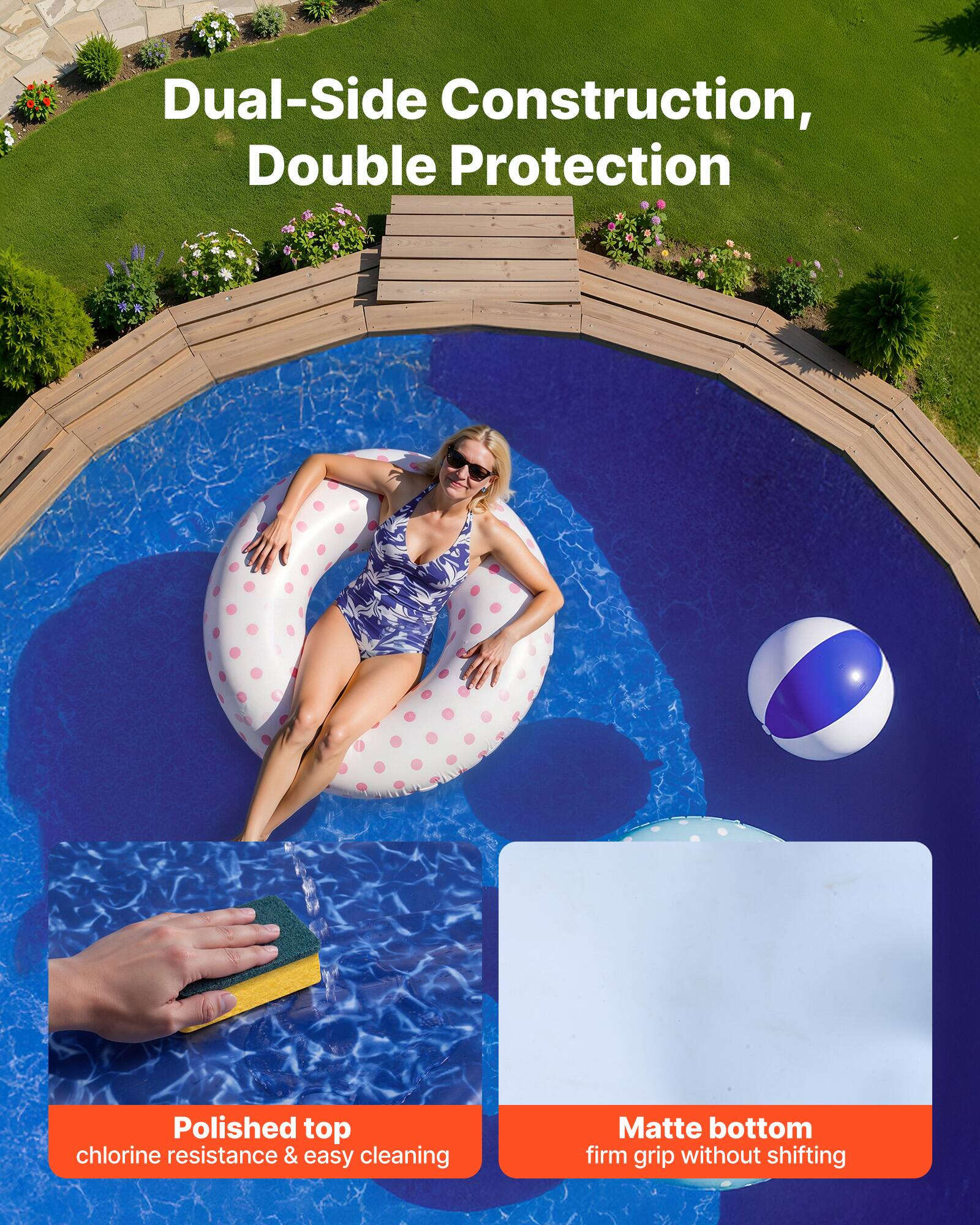 Dual-Side Construction, Double Protection

- Polished top: chlorine resistance & easy cleaning
- Matte bottom: firm grip without shifting