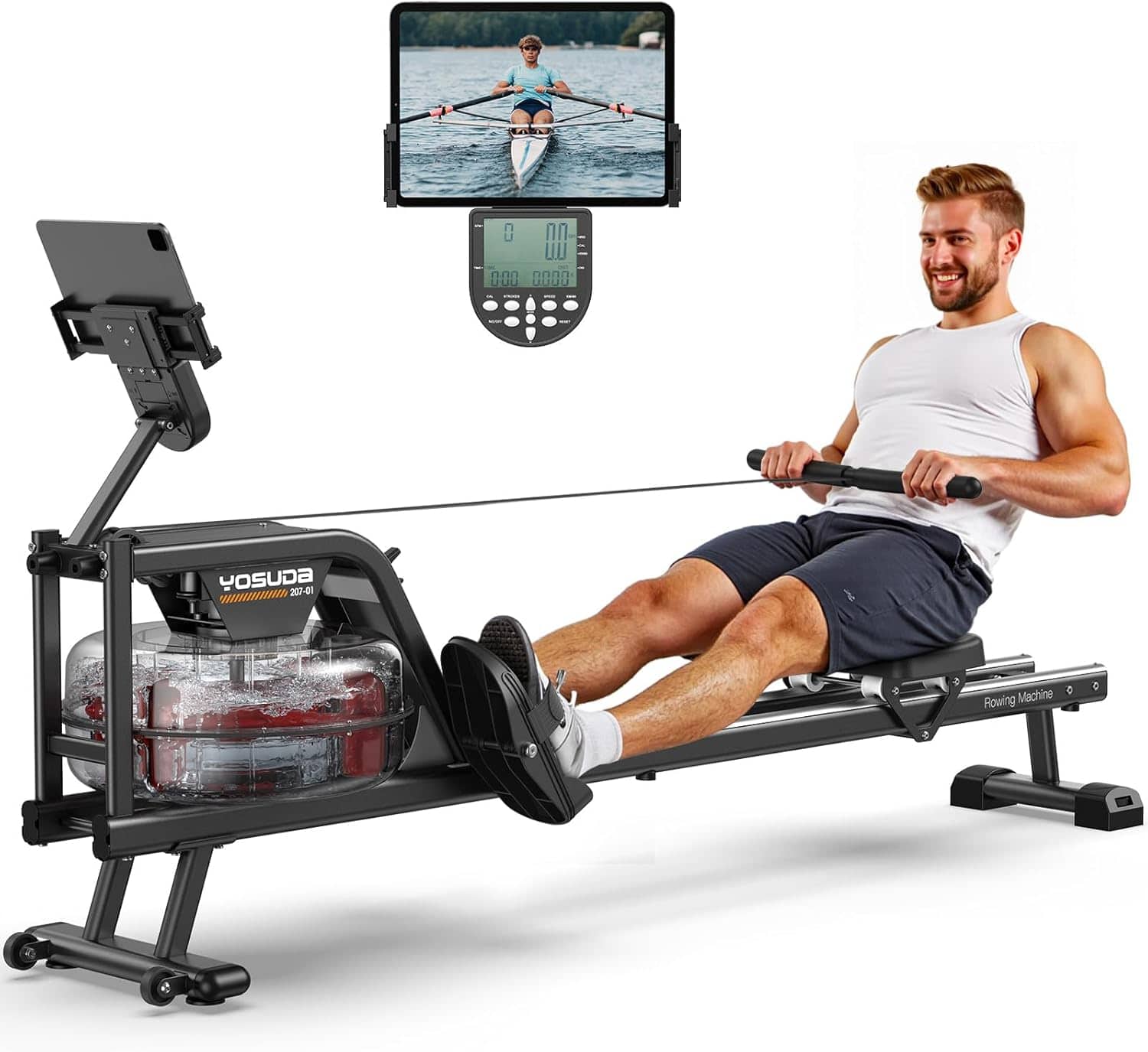 YOSUDA - Water Rowing Machine for Home Use with Bluetooth App Supported - Black