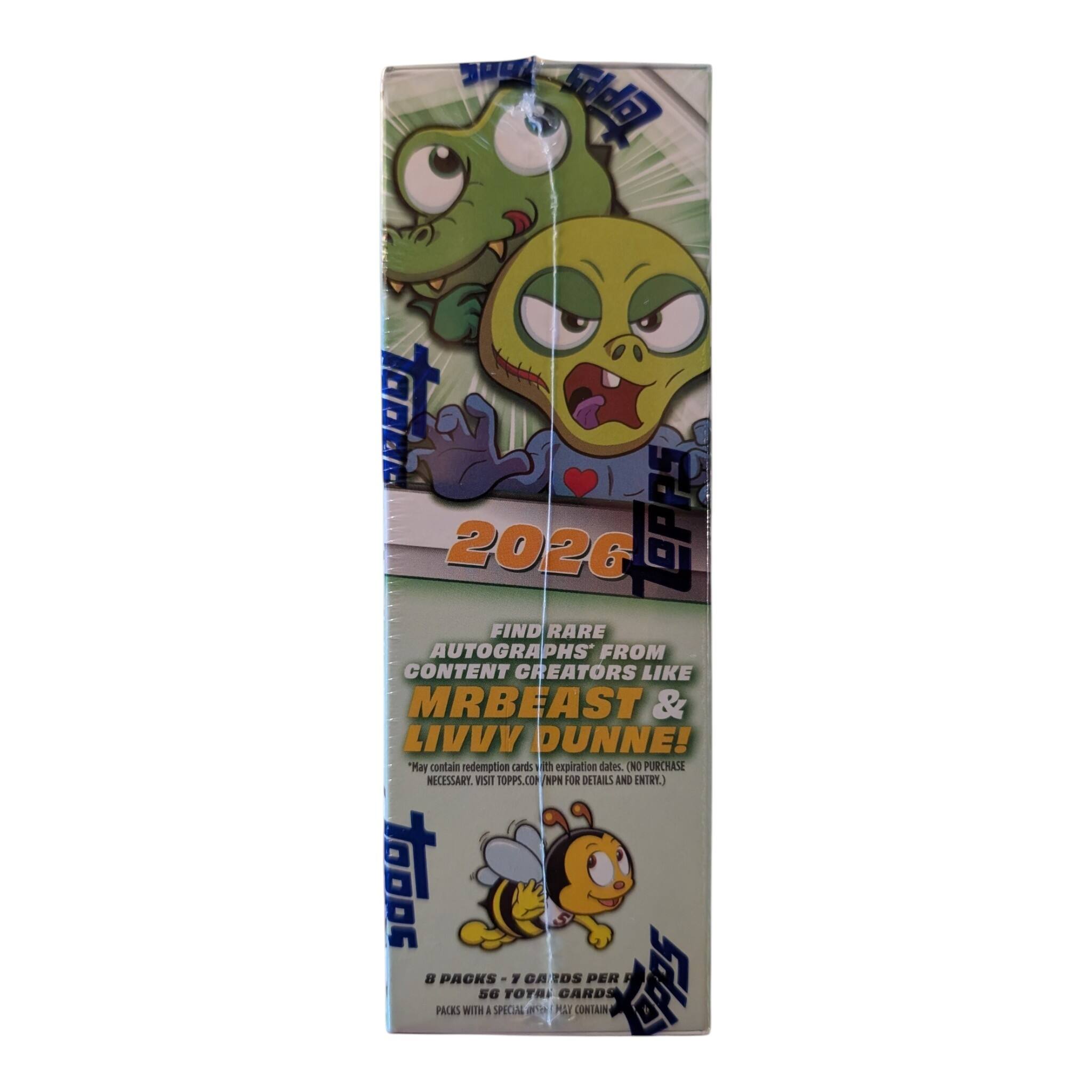SR9 b 1 2026 LAPPS FIND RARE AUTOGRAPHS FROM CONTENT CREATORS LIKE MRBEAST & LIVVY DUNNE! "May contain redemption cards with expiration dates. NO PURCHASE NECESSARY. VISIT TOPPS.COM NPN FOR DETAILS AND ENTRY.) 1 B PACKS - 7 CARDS PER PACK. 56 TOTAL CARDS PACKS WITH 1 SPECIAL AUTOGRAPH CARD MAY CONTAIN