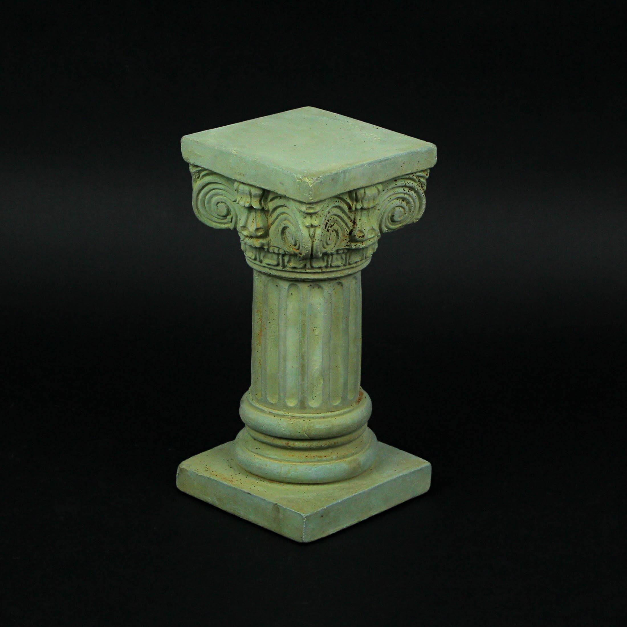 Alt View 2. Things2Die4 - Verdigris Finish Solid Concrete Roman Ionic Column Pillar Mini Statue Pedestal 8.25 Inches High - Green.