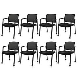 Gymax - 8-Pack Office Conference Chair Set Mesh Guest Reception Stack Chairs w/ Caster Wheels - Black