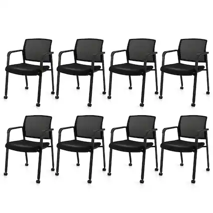 Front. Gymax - Gymax 8-Pack Office Conference Chair Set Mesh Guest Reception Stack Chairs w/ Caster Wheels - Black.