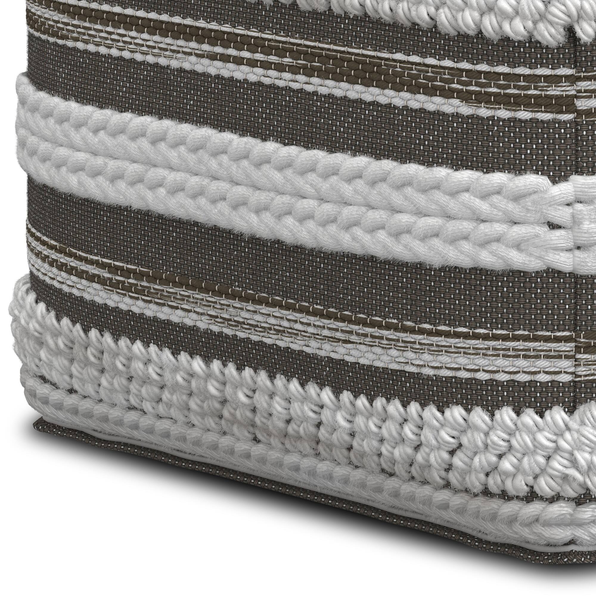 Alt View 5. Simpli Home - Sommer Boho Square Pouf in Natural/Taupe Grey Handloom Woven Pattern - Natural/Taupe Grey.