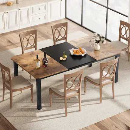 Front. Acekool - 79" Large Dining Table for 6–8 People, 0.6" Thick Wooden Top Sturdy Metal Legs , Family-Safe Rounded Corners - Black.