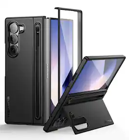 SURITCH - Phone Case for Samsung Galaxy Z Fold 6 with Kickstand & S Pen Holder & Screen Protector, Shockproof Bumper Cover - Black