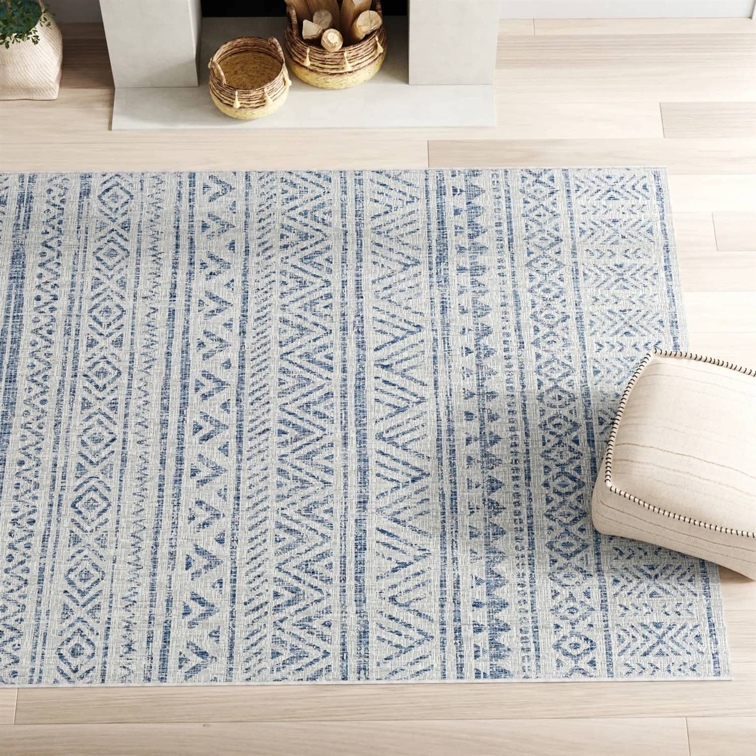 Hivvago - 4 ft. x 6 ft. Chevron Coastal Boho Style Indoor Outdoor Area Rug - Blue Grey