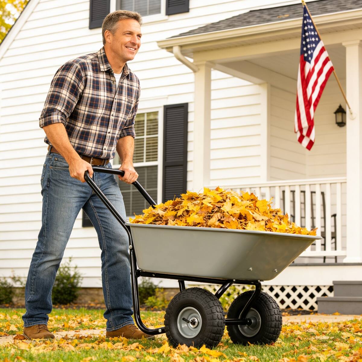 Front. Loheer - Loheer Two-Wheeled Garden Cart with 10-Inch Pneumatic Wheels Gray Utility Yard Cart.