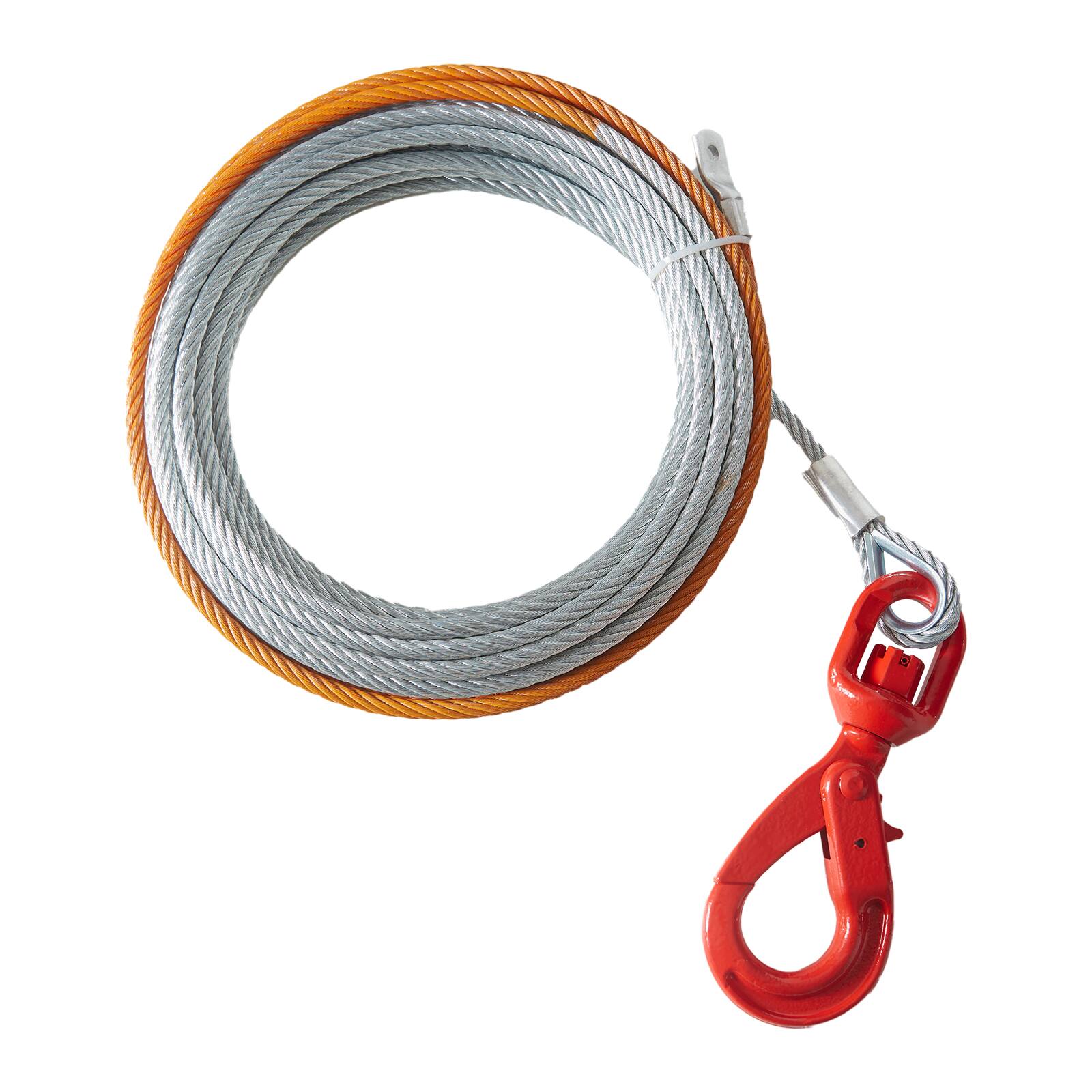 Alt View 5. VEVOR - Galvanized Steel Winch Cable, 3/8 Inch x 100 Feet 15,200 lbs Breaking Strength, Wire Winch Rope with Swivel Hook - Silver;Red.
