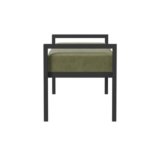 Back. SlickBlue - Modern Industrial Bed Bench with Metal Frame and Velvet Cushion - Green.