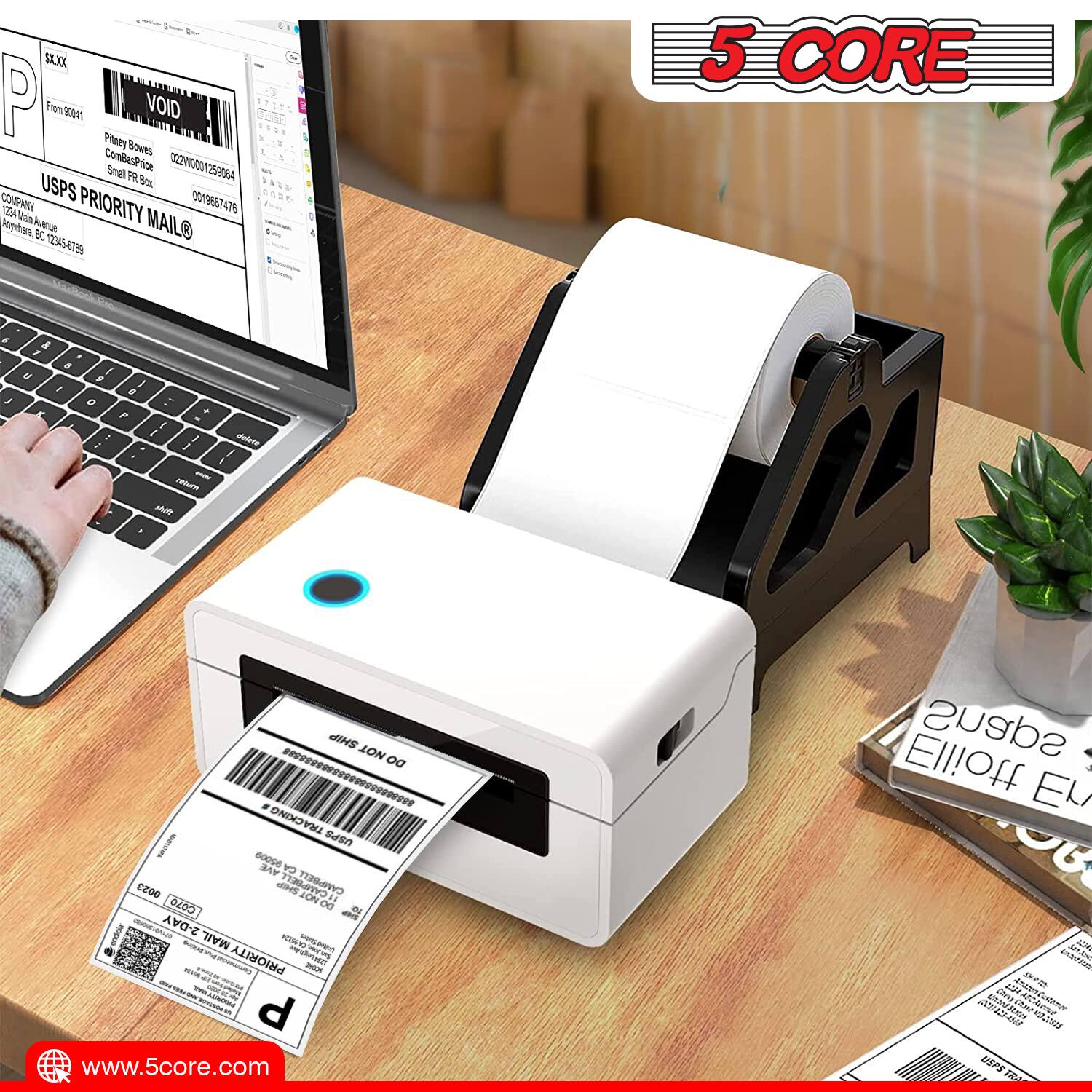 Sure, here is the corrected and grouped text from the image:

---

**Top Left:**
- SXXX
- P
- From S0D4
- VOID
- 0020001259064
- 0019687476
- USPS PRIORITY MAIL®
- 122 Main Street
- Anywhere, BC 25458788
- www.5core.com

**Top Right:**
- 5 CORE

**Bottom Left:**
- www.5core.com

**Bottom Right:**
- 5 CORE
- www.5core.com

**On the Printer:**
- DON'T SHRED
- 5 CORE
- PRIORITY MAIL
- USPS
- 2019-02-24
- 0020001259064
- 0019687476

**On the Paper:**
- DON'T SHRED
- 5 CORE
- PRIORITY MAIL
- USPS
- 2019-02-24
- 00200012