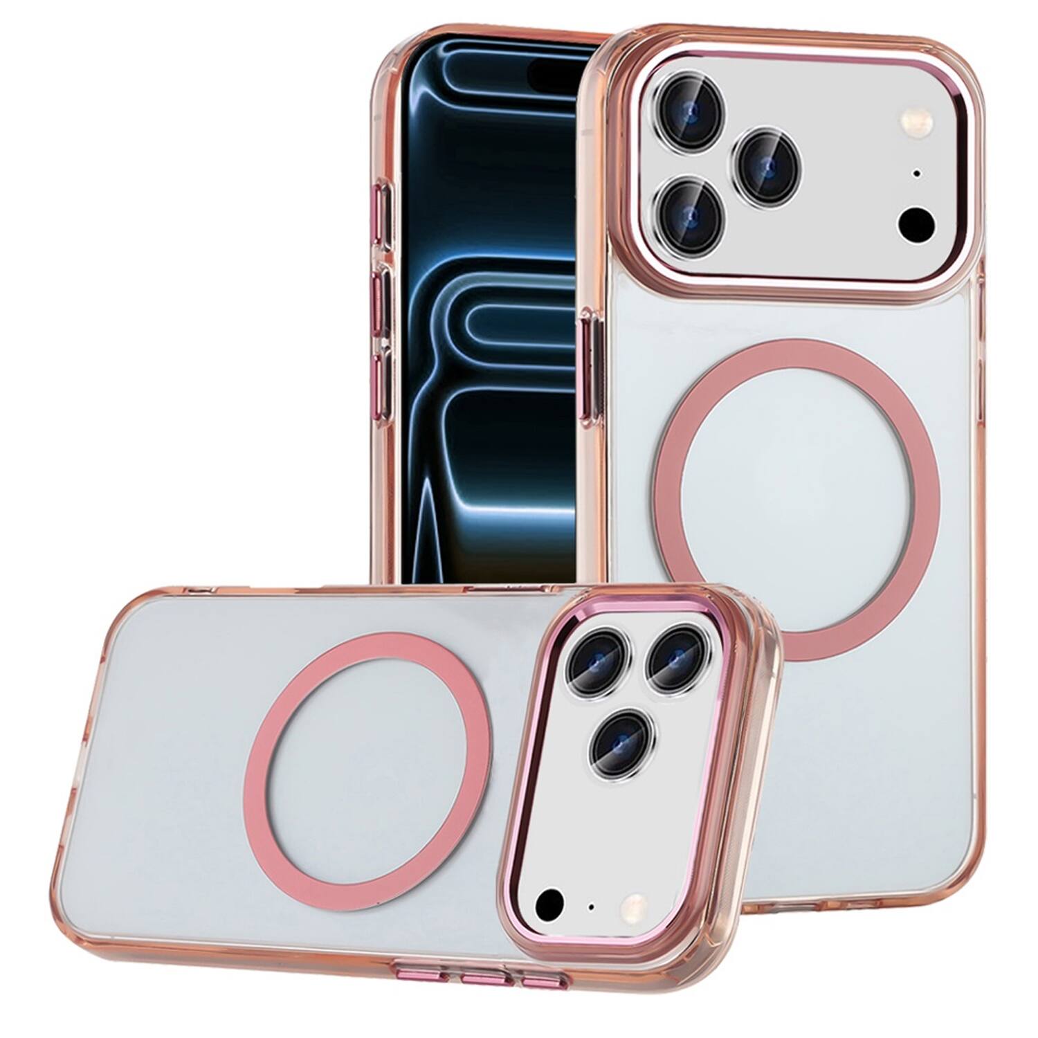 Front. Equipd - Case for iPhone 18 Pro Max / iPhone 17 Pro Max (6.9"), MagSafe Compatible, Acrylic Transparent Slim Protective Cover - Rose Gold.