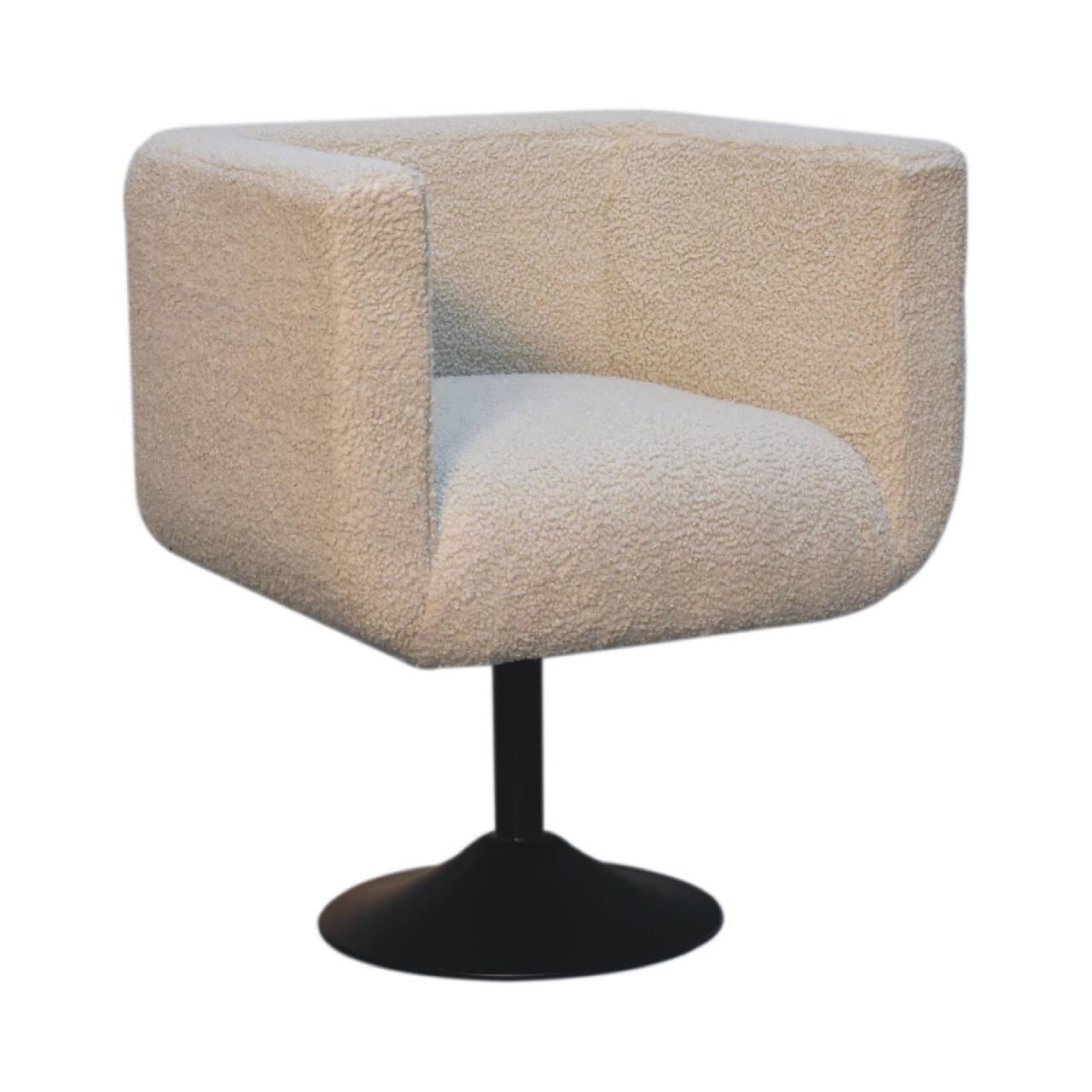 Left. Artisan Furniture - Artisan Furniture Solid Wood Cream Boucle Swivel Chair, Upholstered, Cream - Cream.