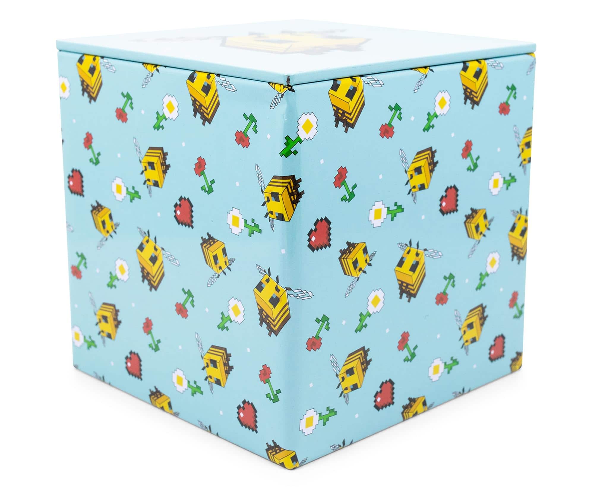 Ukonic - Minecraft Bee Pattern Tin Storage Box Cube Organizer with Lid | 4 Inches - Yellow price history on PriceWatchPro