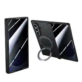 Dteck - Rugged Magnetic Case For Samsung Galaxy Z Fold8 Ultra Built-in Screen Protector,Ring Stand Hinge Protection Cover - Black(Privacy Film)