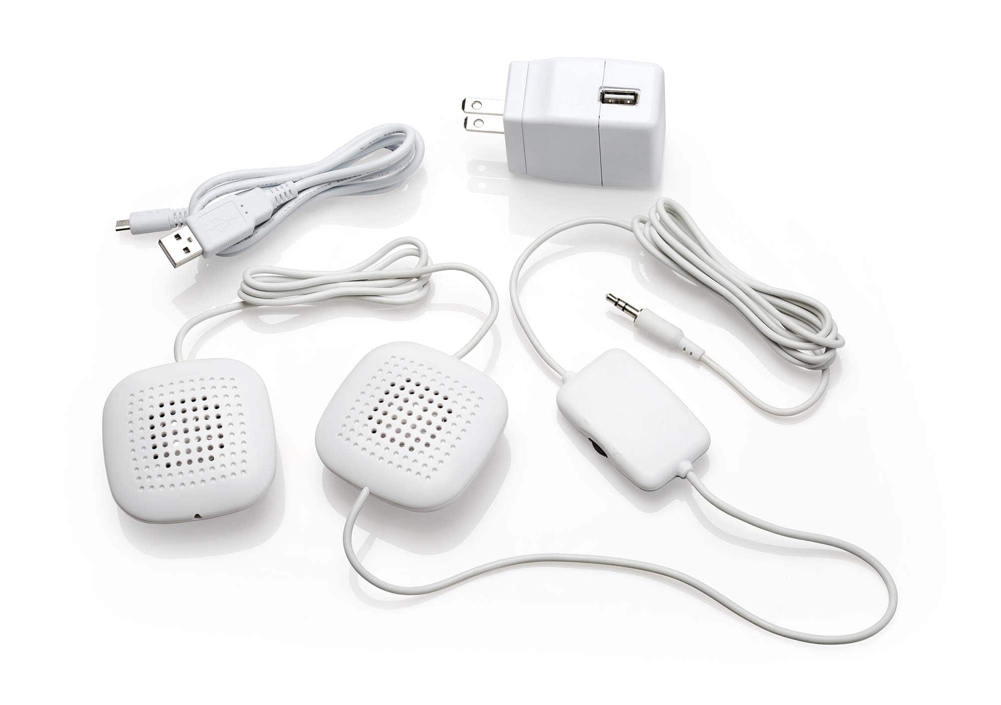 Sound Oasis - Amplified pillow speakers with 2 ultra-thin hi-fi stereo speakers, volume control, great for music, sleep & tinnitus rel - White