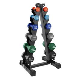 HolaHatha - 3, 5, 8, 10, 12 & 15 Pound Neoprene Dumbbell Weight Set w/Storage Rack - Multicolor
