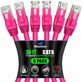 Maximm - Cat 6 Ethernet Cable 30 ft (6-Pack) - UTP, 10Gbps, 550MHz
