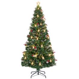 Gymax - 7 FT Christmas Tree Artificial Xmas Tree w/ 8 Lighting Modes 80 Warm LED Lights - Green, White