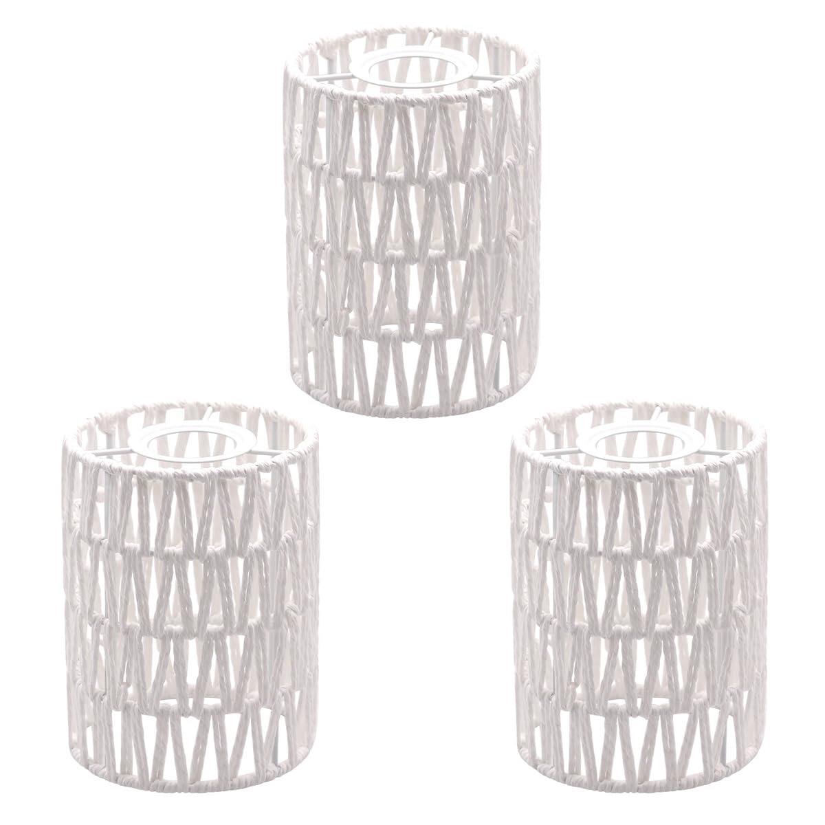 Comfort Essence - Rattan Lamp Shade pack Retro Small Wicker Replacement Boho Woven Pendant Light Lampshade Cover For Chandel - 3 Pack-White