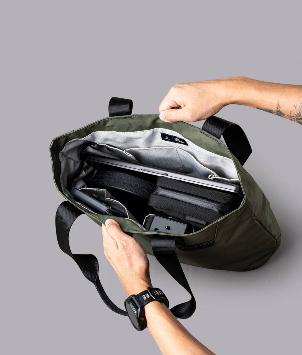 Alt View 5. ALPAKA - Elements Tote Bag 14.5L Weatherproof Foldable Travel Tote with Magnetic Closure - Green/G Axoflux 210D.