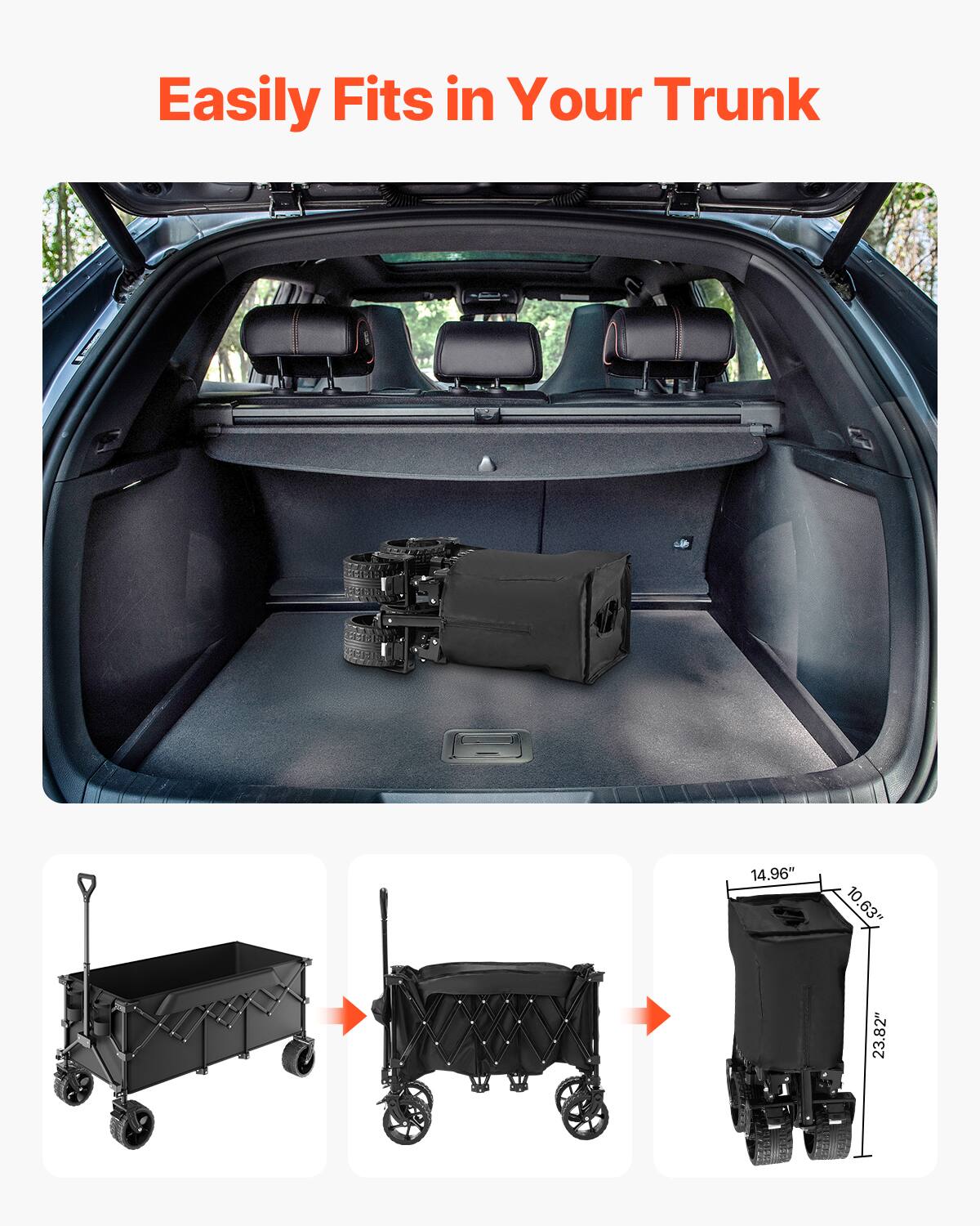 Easily Fits in Your Trunk

14.96" x 10" x 10.63" x 23.82"