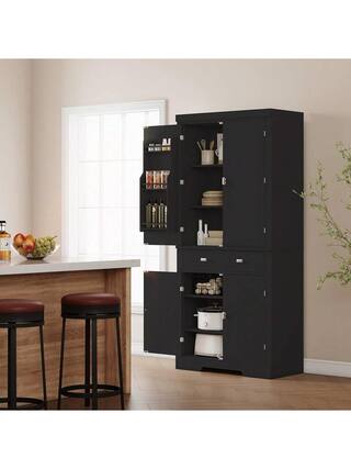 Front. GARVEE - 72" Kitchen Pantry Cabinet, Freestanding Tall Storage Cabinet With 6 Door Shelves, 2 Cabinets And 1 Drawer - Black.