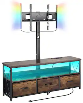 VEVOR - 52" TV Stand with Mount for up to 75 in TVs, Entertainment Center with Power Outlet & LED Lights, Height Adjustable TV - Brown