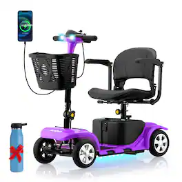 Hover Heart - Electric Mobility Scooter for Adults & Seniors, Lightweight 4 Wheel Travel Scooter with Seat and Basket - Purple