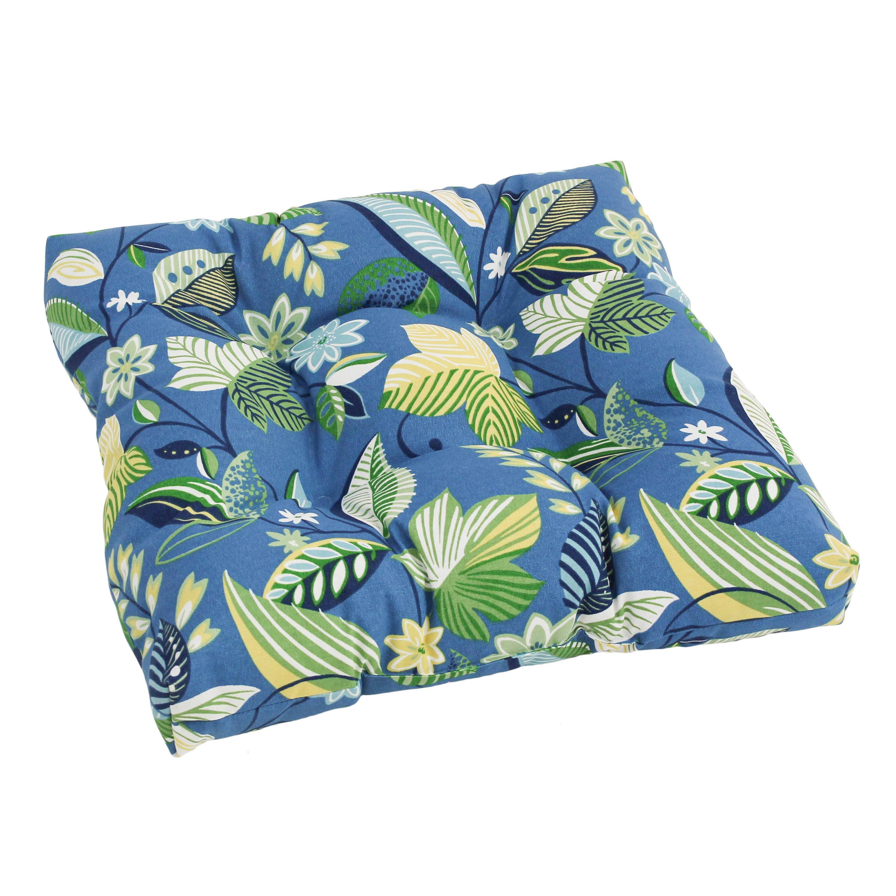 Blazing Needles - 19-inch Squared Spun Polyester Tufted Dining Chair Cushion - Skyworks Caribbean